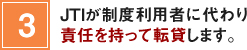 3.JTIが制度利用者に代わり責任を持って転貸します。